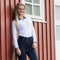 Horze Blaire SPF30+ Long Sleeve Shirt DARK BLUE -Equestrian Clothing Shop Blairewhitedot3