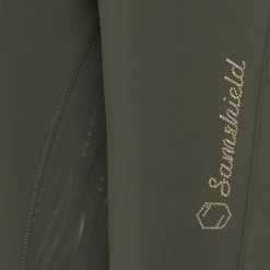 Samshield Diane Full Seat Breeches With Rose Gold Metal Dot Detail -Equestrian Clothing Shop DIANE METAL DOTS FULL GRIP AVOCADO RG DETAIL