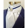 Belle Pre Tied Stock With Lace Frill And Navy Piping And Crystal And Pearl Pn
