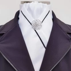 Kate Pre-tied Stock White Black Piping Silver Pin