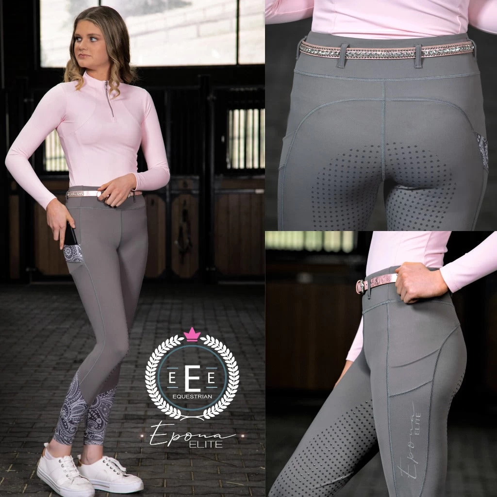 Epona Elite FLEUR Riding Tights GREY PAISLEY 1 Epona Elite FLEUR Riding Tights GREY PAISLEY