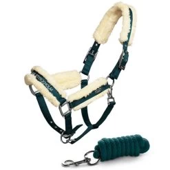 Equestrian Stockholm Fleece Lined Halter And Lead Set EMERALD