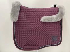 Mattes Eurofit Dressage Saddle Pad Blackberry With Grey Sheepskin And Black And Silver Piping And Logo