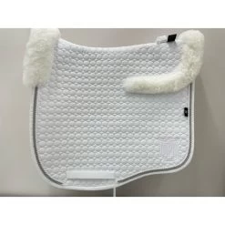 Mattes Dressage Saddle Pad White With Sheepskin Trim And White/Silver Piping FULL