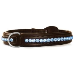 Equestrian Stockholm Leather Dog Collar With Parisian Blue Crystals