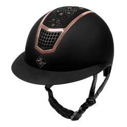 FairPlay Quantinum Chic Helmet With Wide Peak ROSE GOLD -Equestrian Clothing Shop QUANTINUM CHIC ROSEGOLD W V left si