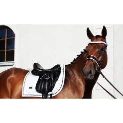 Equestrian Stockholm Dressage Saddle Pad White Perfection Navy/Silver Binding -Equestrian Clothing Shop WhitePerfectionNavyDressage