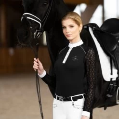 FairPlay Anita Long Sleeved Competition Shirt With Lace Sleeves -Equestrian Clothing Shop anita ls black3