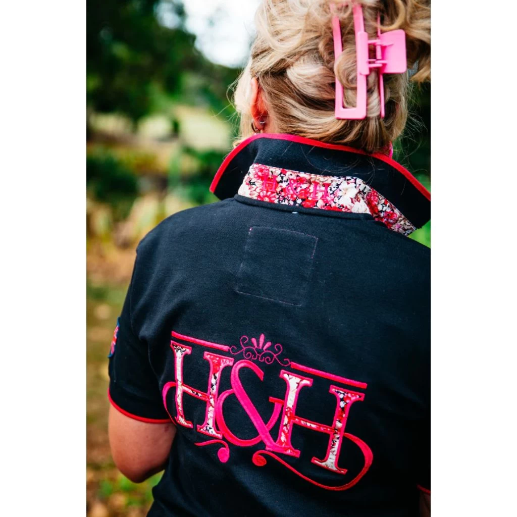 Hitchley And Harrow Loose Fit Polo Shirt BLACK-PINK 1 Hitchley And Harrow Loose Fit Polo Shirt BLACK-PINK