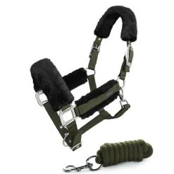 Equestrian Stockholm Fur Lined Halter And Lead Set DEEP OLIVINE