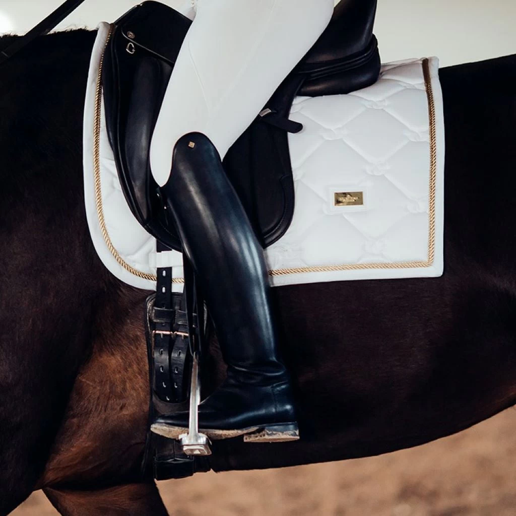 Equestrian Stockholm Dressage Saddle Pad White Perfection Gold Binding COB 2 Equestrian Stockholm Dressage Saddle Pad White Perfection Gold Binding COB - Image 2