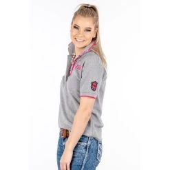 Hitchley And Harrow Loose Fit Polo Shirt GREY -Equestrian Clothing Shop hitchely grey polo4