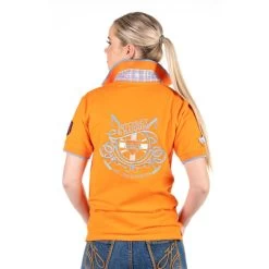 Hitchley And Harrow Loose Fit Polo Shirt ORANGE -Equestrian Clothing Shop orange polo3