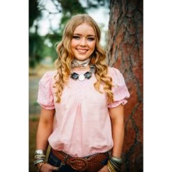 Hitchley And Harrow Broderie Short Sleeved Shirt PINK