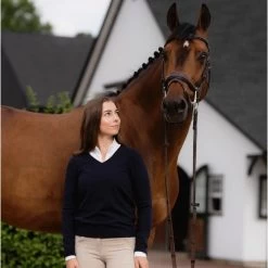 TKEQ Essential V Neck Sweater -Equestrian Clothing Shop vneck sweater dark navy2