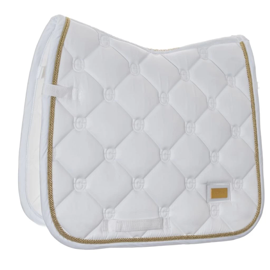 Equestrian Stockholm Dressage Saddle Pad White Perfection Gold Binding COB 1 Equestrian Stockholm Dressage Saddle Pad White Perfection Gold Binding COB